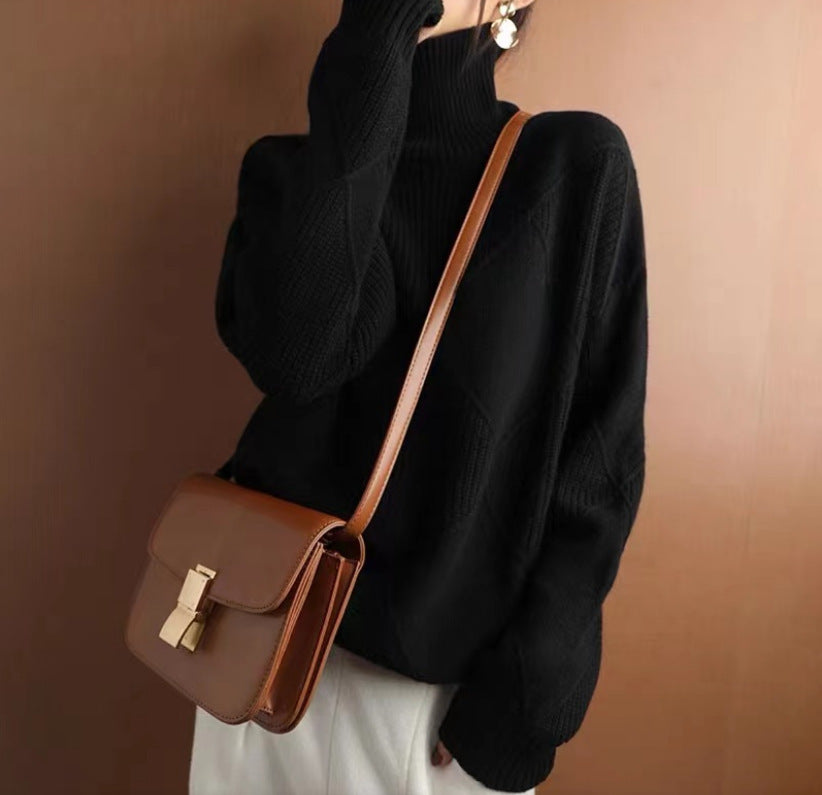 Turtleneck Three-dimensional Rhombus Sweater