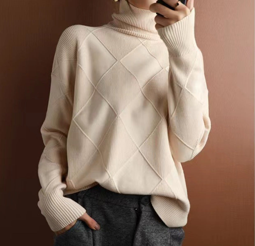 Turtleneck Three-dimensional Rhombus Sweater