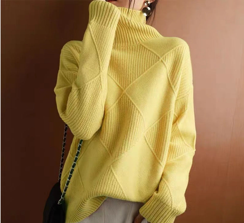 Turtleneck Three-dimensional Rhombus Sweater