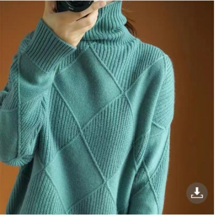 Turtleneck Three-dimensional Rhombus Sweater