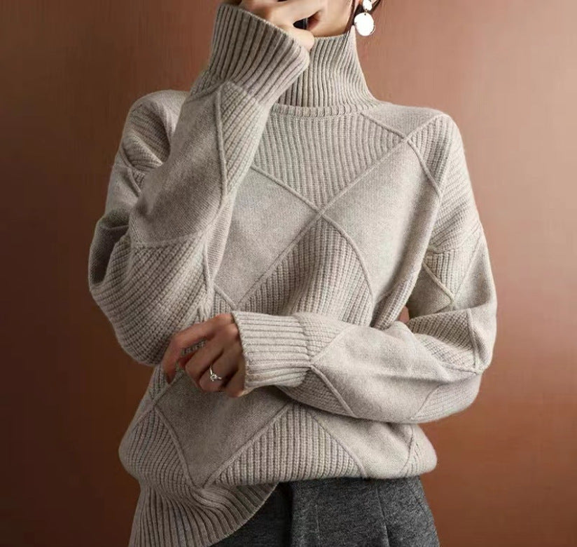 Turtleneck Three-dimensional Rhombus Sweater