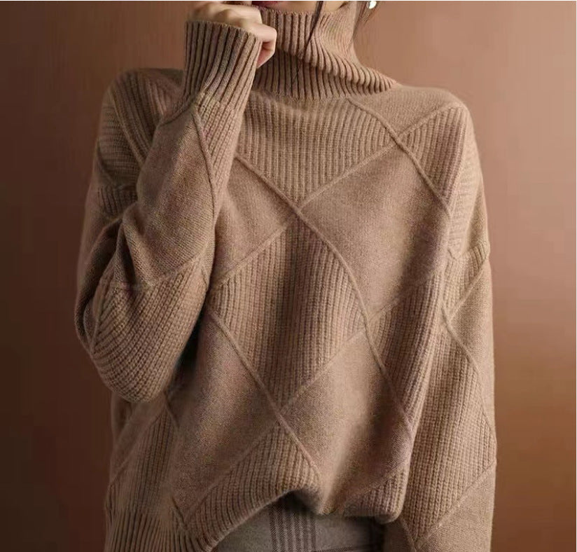 Turtleneck Three-dimensional Rhombus Sweater