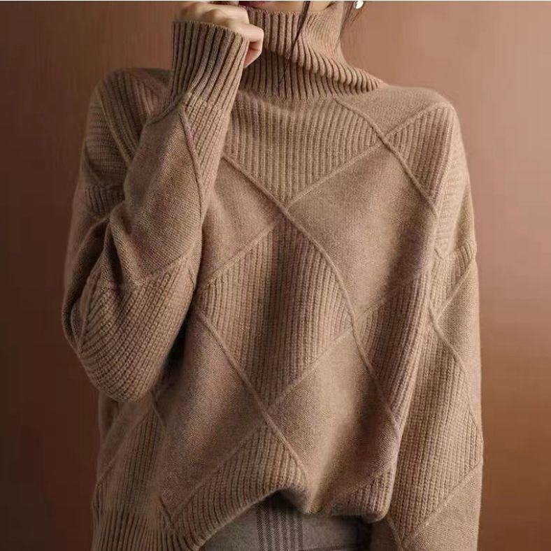 Turtleneck Three-dimensional Rhombus Sweater