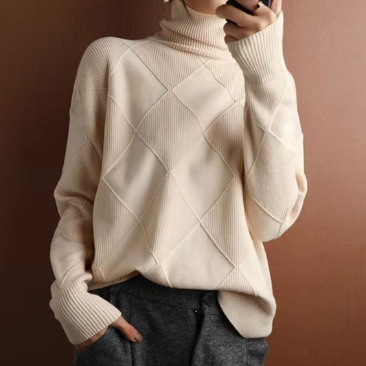 Turtleneck Three-dimensional Rhombus Sweater